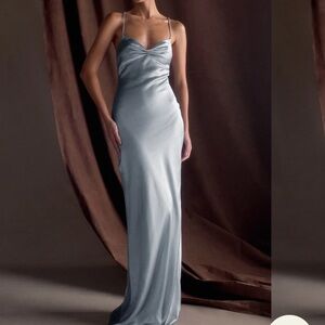 Meshki Lilly Sweetheart Satin Maxi Dress - Frosted Blue - Size Small